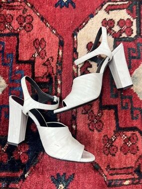 Jil Sander White Leather Block Heel Sandals